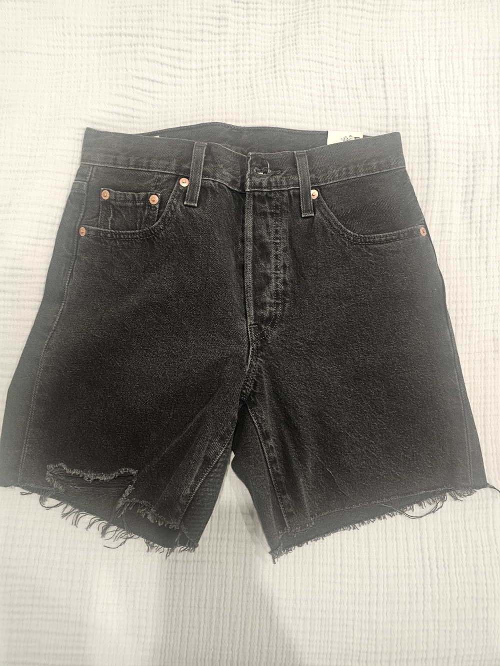 Levi's Black Raw-Hem Denim Shorts